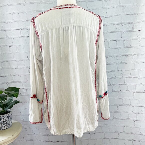 Johnny Was Ybom Aztec Velvet Embroidered Tunic Womens Small White Red Blue - Picture 8 of 9